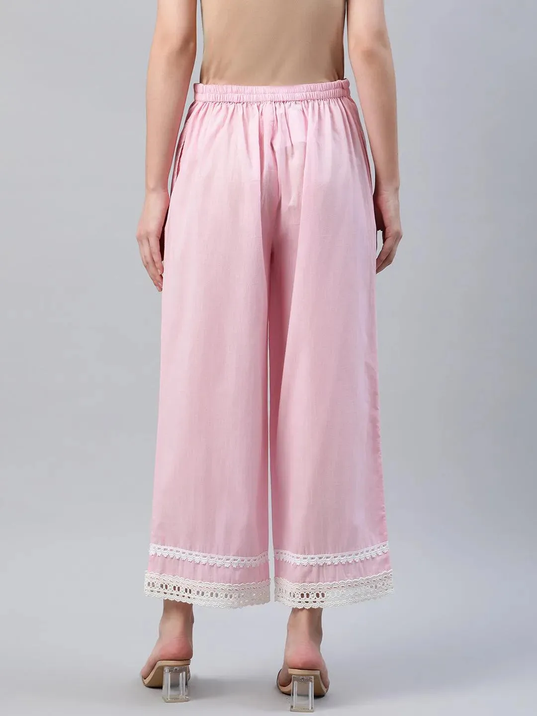 Pink Solid Cotton Palazzos