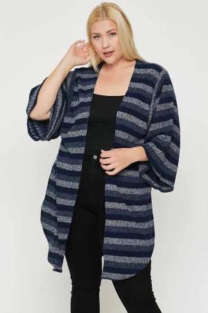 Plus Size Multi-color Striped Navy Cardigan