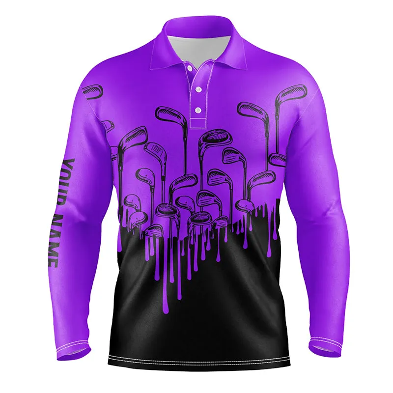 Purple And Black Halloween Golf Clubs Mens Golf Polo Shirts Custom Name Male Golf Attire For Men