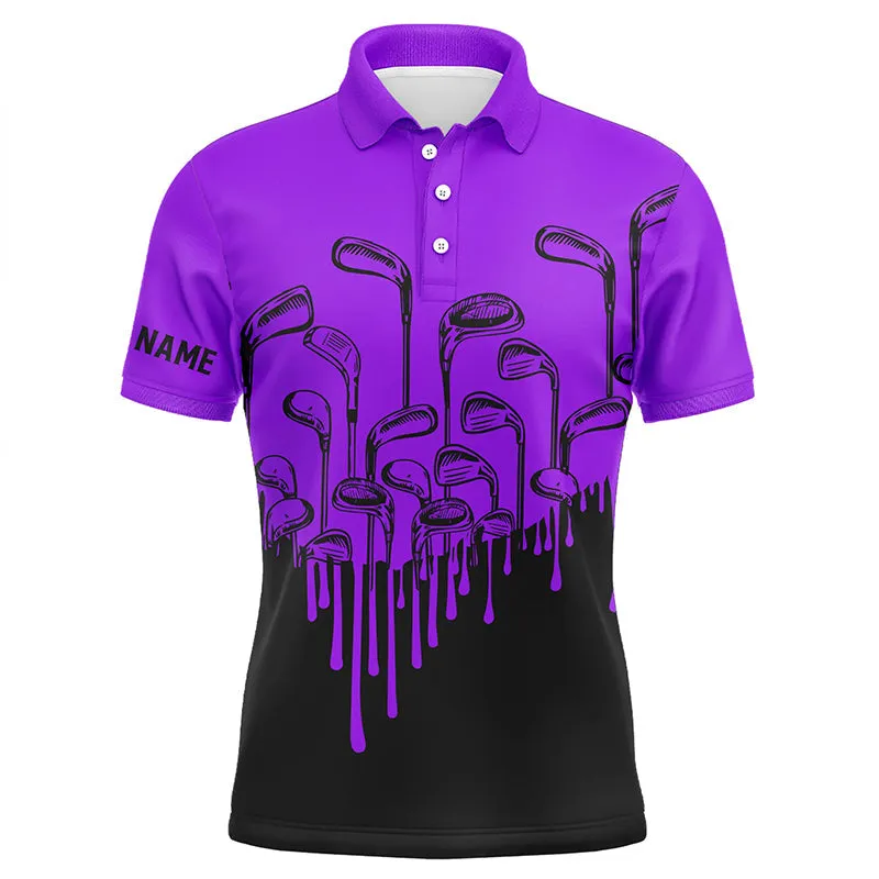 Purple And Black Halloween Golf Clubs Mens Golf Polo Shirts Custom Name Male Golf Attire For Men