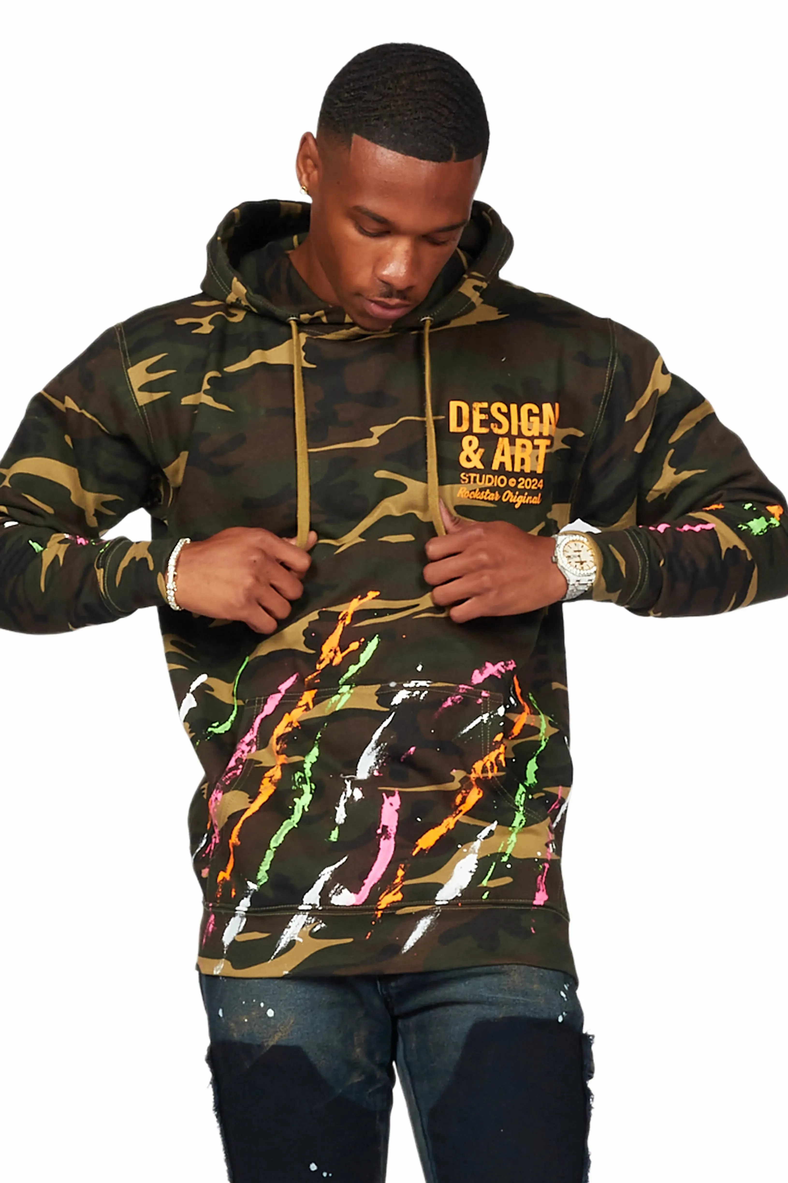 Rahmi Beige Camo Graphic Hoodie