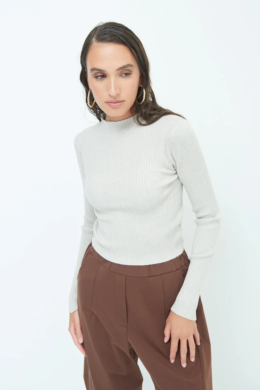 Ribbed long-sleeve mock neck top wholesale