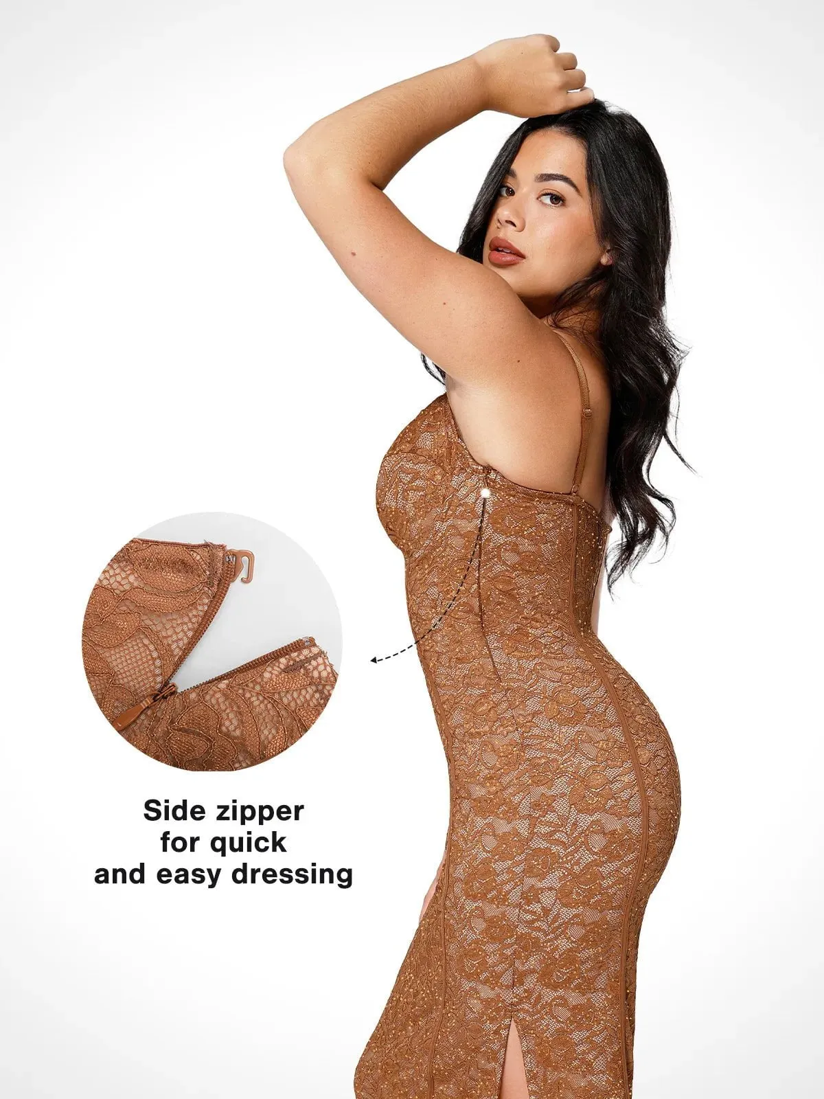 Shapewear All-Lace Hourglass Corset Side Slit Midi Dress