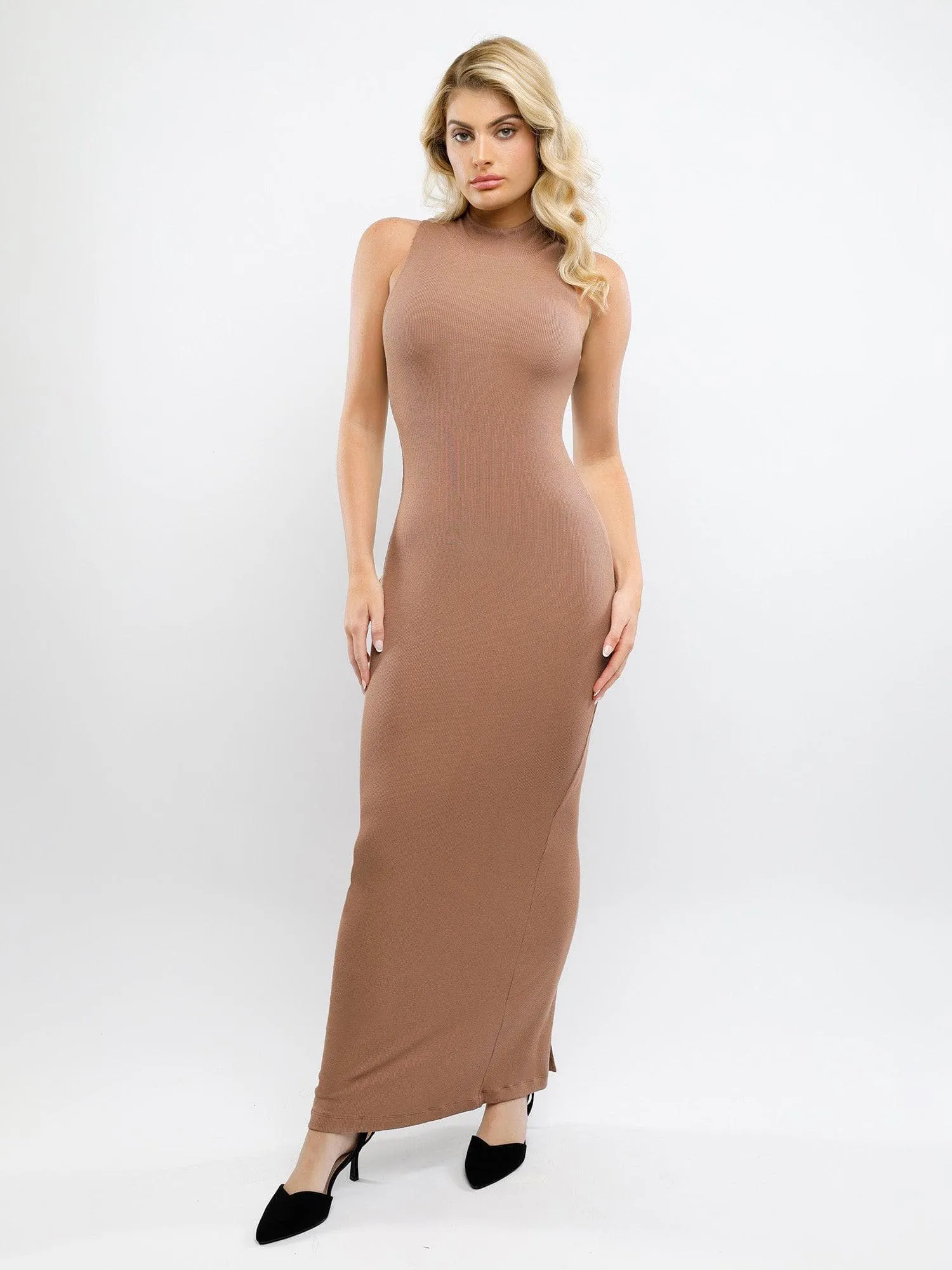 Shapewear Modal Sleeveless Mock Neck Slimming Maxi Dress For Insiders