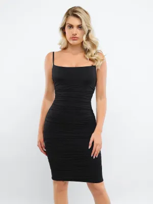 Shapewear Ruched Bodycon Midi Slip Dress