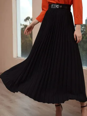 SHEIN Modely Solid High Waist Pleated Skirt