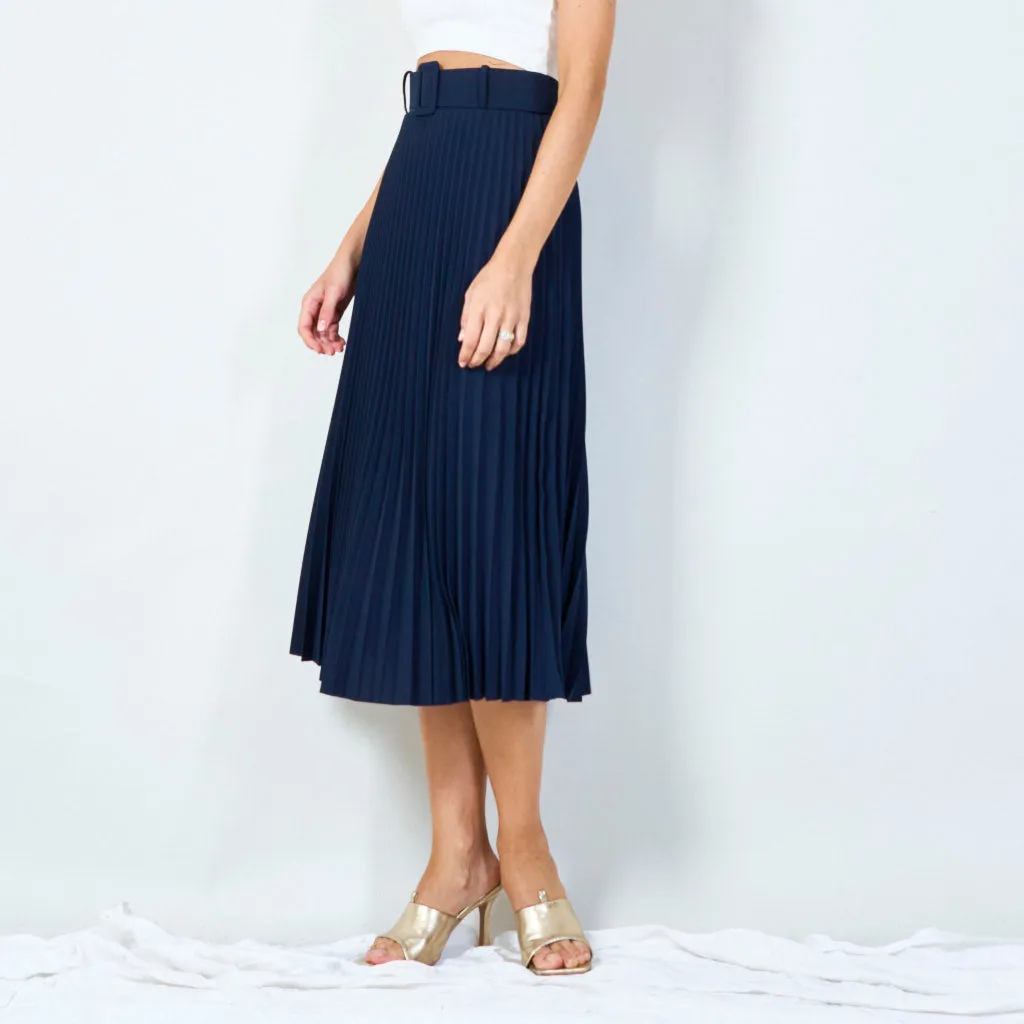 Stylish pleated midi skirt with belt wholesale