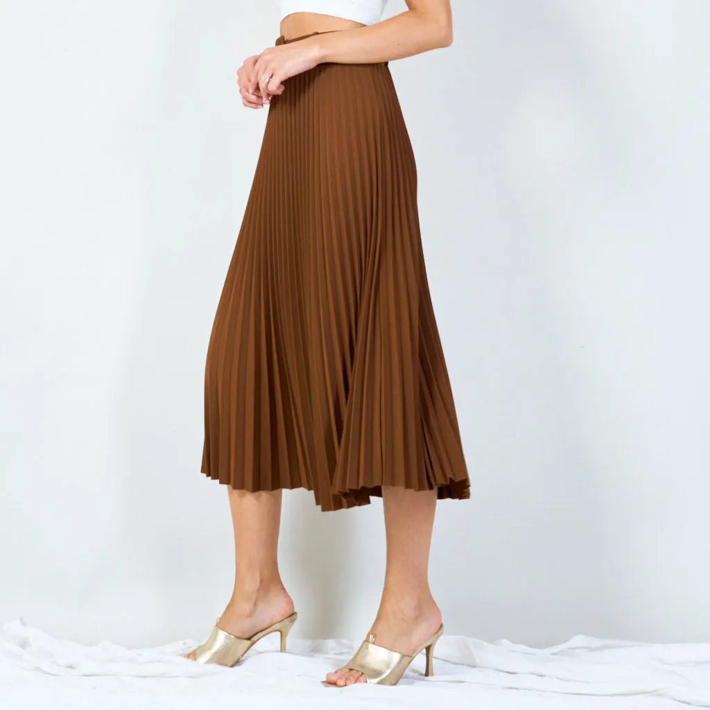 Stylish pleated midi skirt with belt wholesale