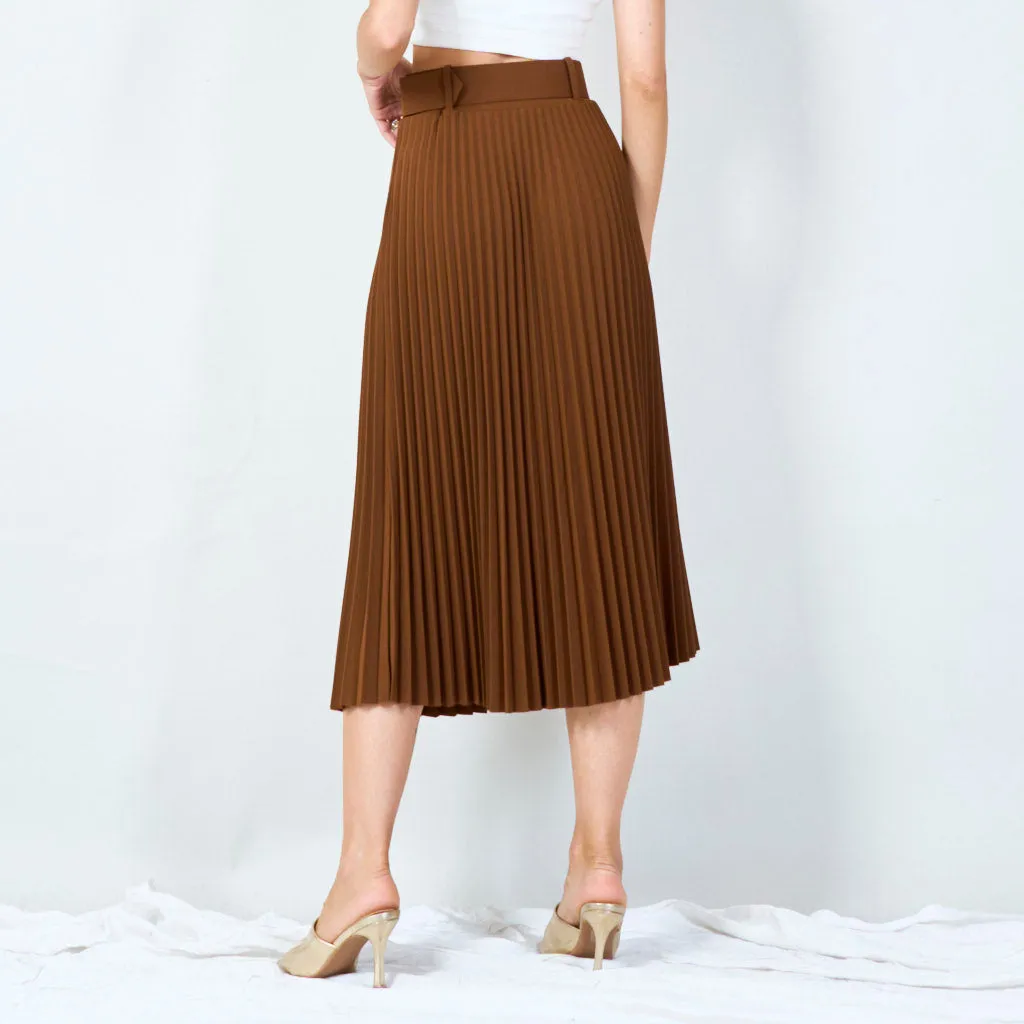 Stylish pleated midi skirt with belt wholesale