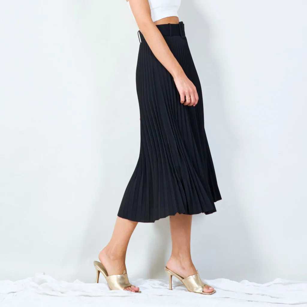 Stylish pleated midi skirt with belt wholesale