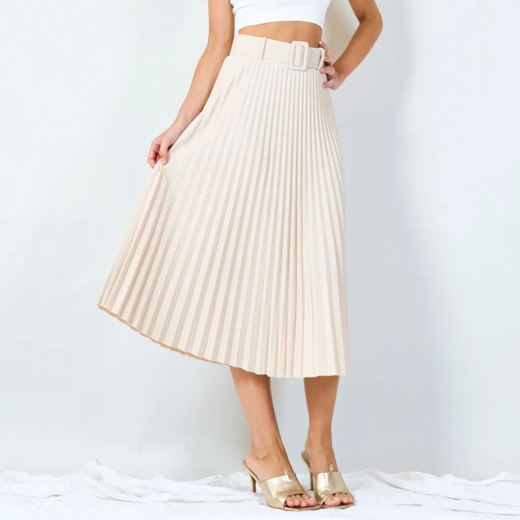 Stylish pleated midi skirt with belt wholesale