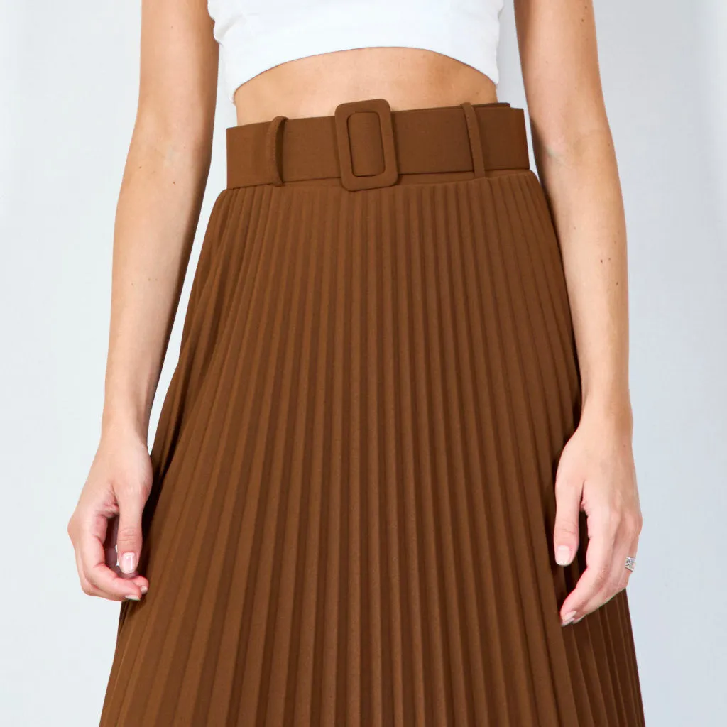 Stylish pleated midi skirt with belt wholesale