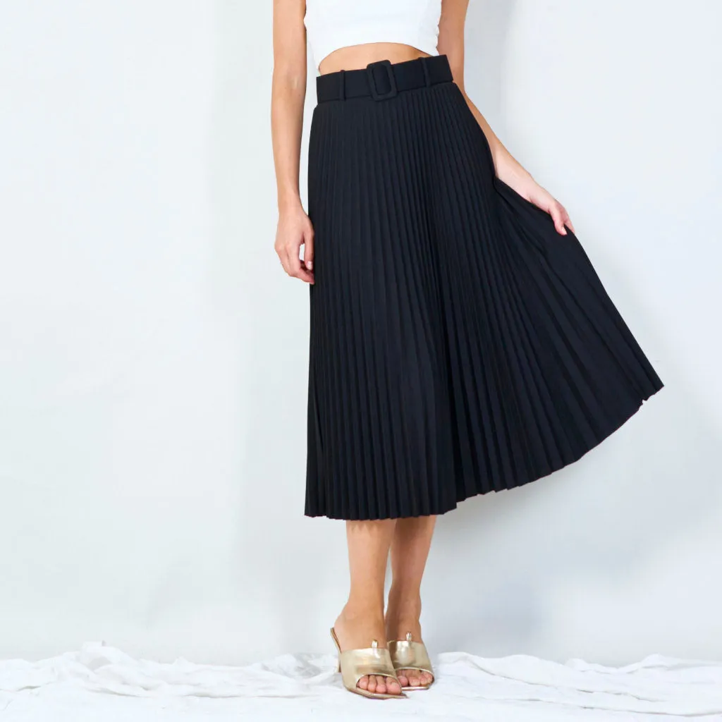 Stylish pleated midi skirt with belt wholesale