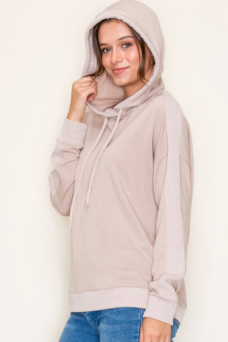 Taupe Ribbed Lightweight Hoodie