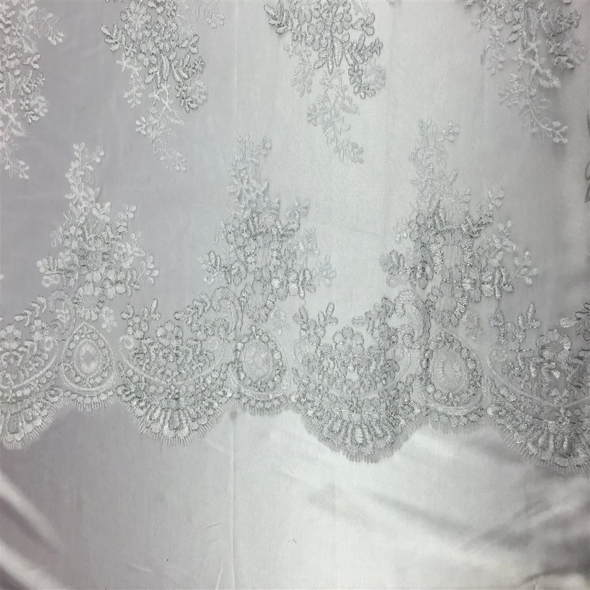 White Silver Oswald Embroidered Lace Fabric