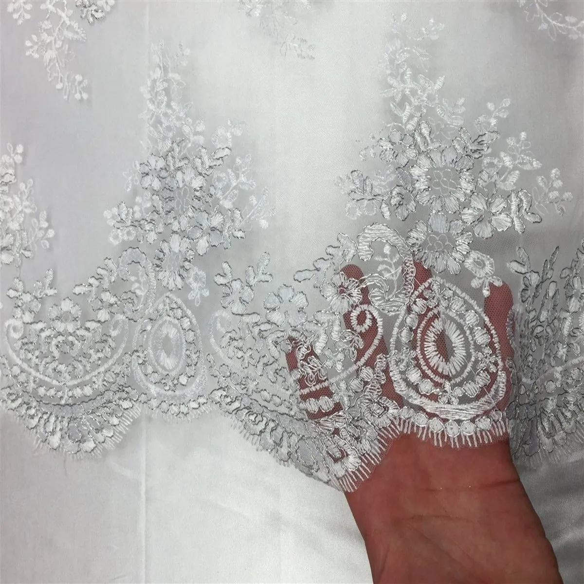 White Silver Oswald Embroidered Lace Fabric