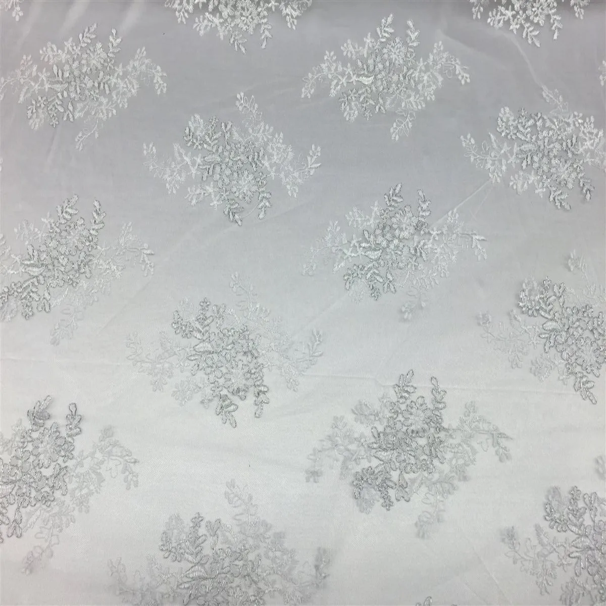 White Silver Oswald Embroidered Lace Fabric