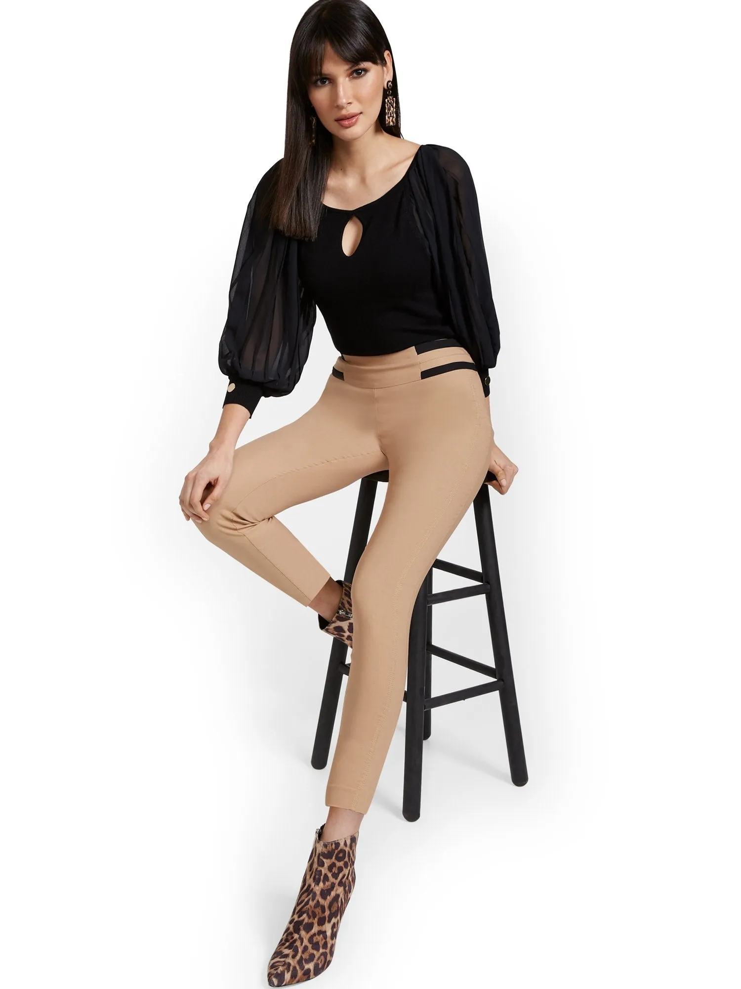 Whitney High-Waisted Pull-On Slim-Leg Ankle Pant - Top Stripes