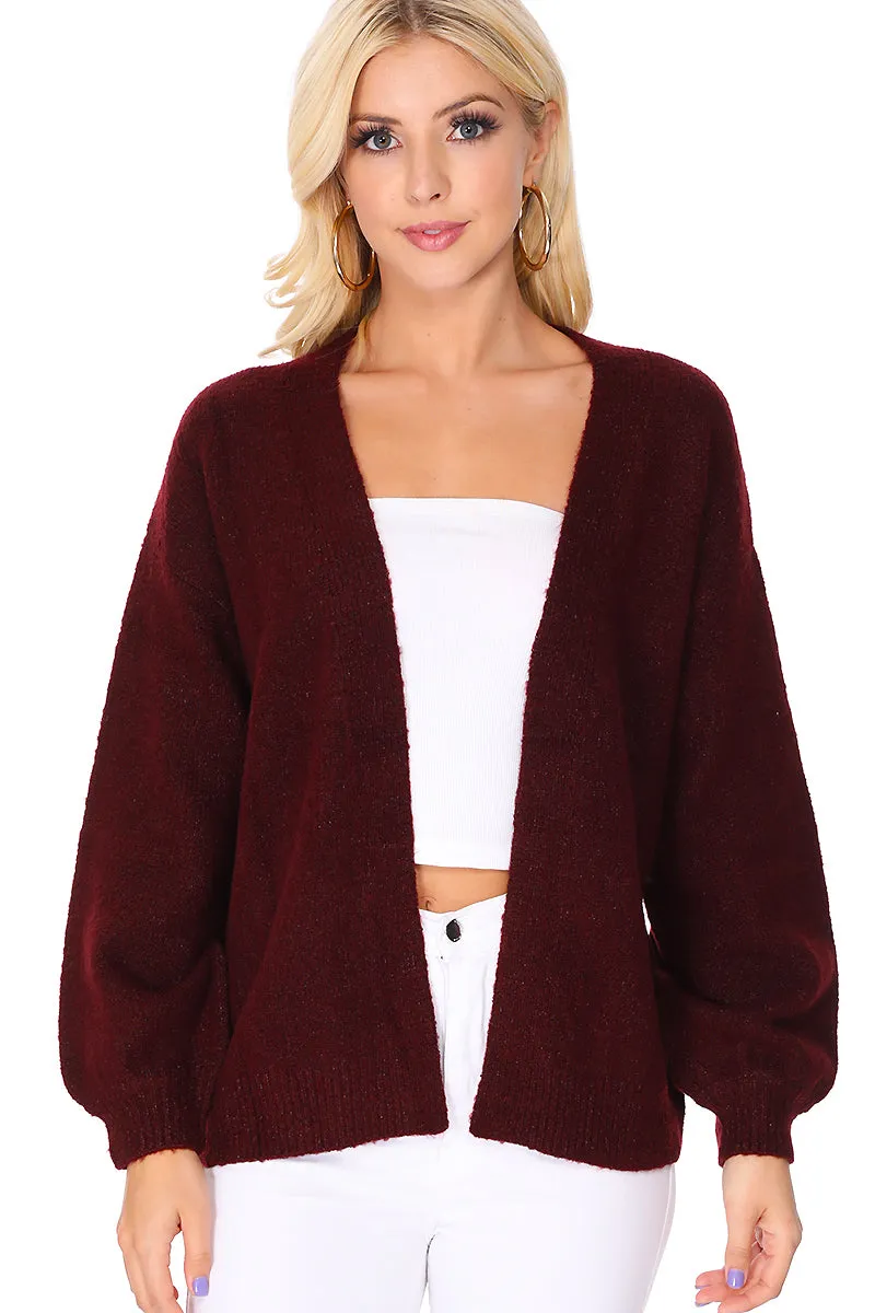 Yemak Women's Chunky Knit Long Bell Sleeve Open Sweater Cardigan MK8235