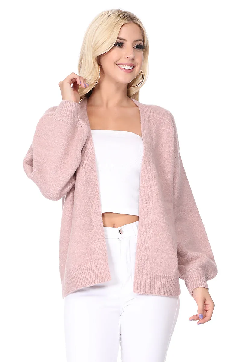 Yemak Women's Chunky Knit Long Bell Sleeve Open Sweater Cardigan MK8235