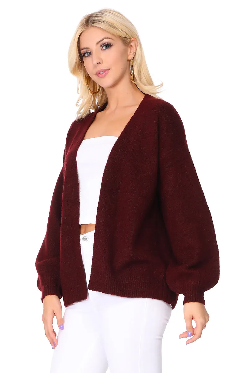 Yemak Women's Chunky Knit Long Bell Sleeve Open Sweater Cardigan MK8235