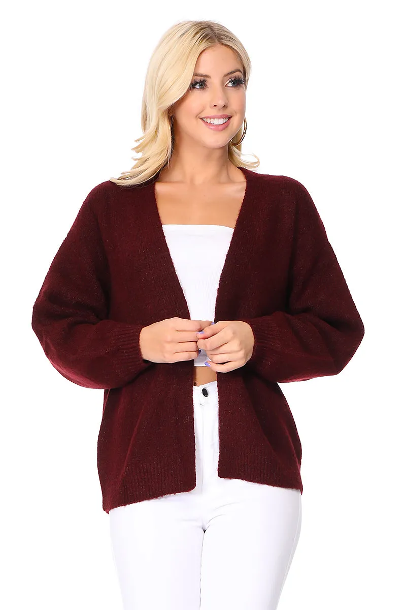 Yemak Women's Chunky Knit Long Bell Sleeve Open Sweater Cardigan MK8235