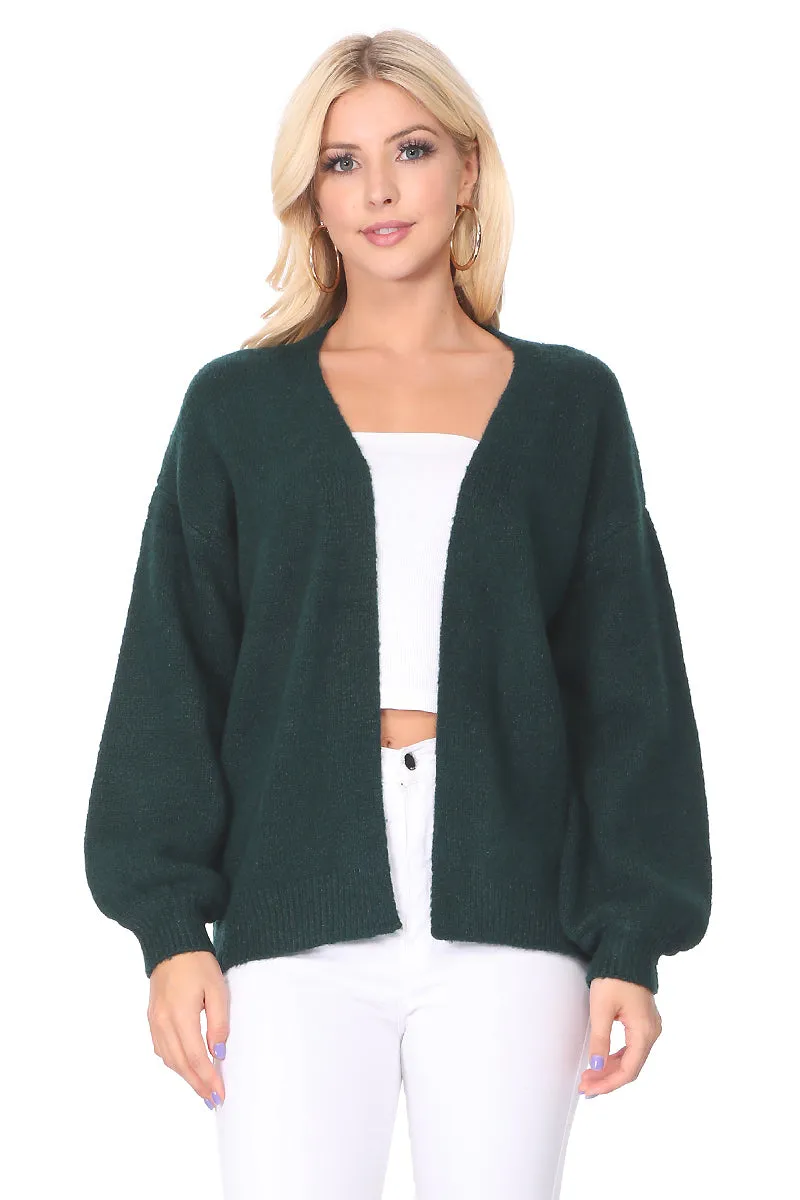 Yemak Women's Chunky Knit Long Bell Sleeve Open Sweater Cardigan MK8235