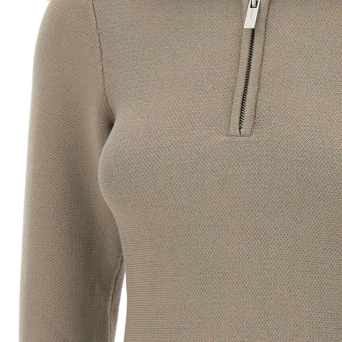 Zipped Collar Wool Blend Sweater