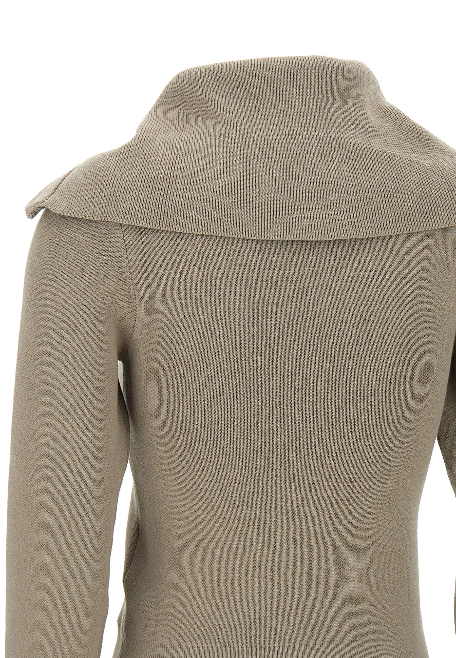 Zipped Collar Wool Blend Sweater