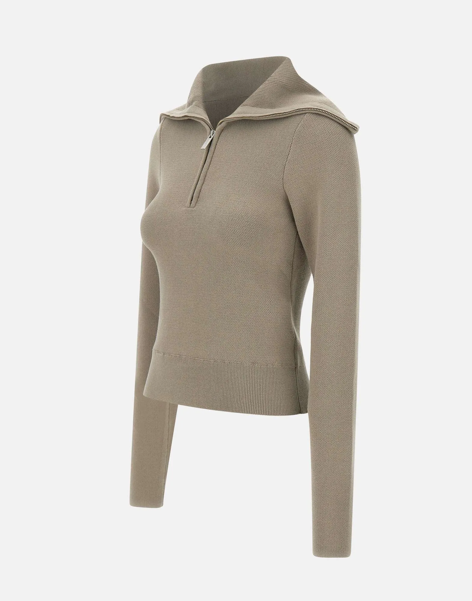 Zipped Collar Wool Blend Sweater